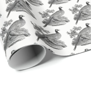 Papel De Presente Vintage Pheasant Game Bird Drawing BW