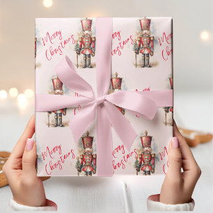Papel De Presente Vintage Pink Nutcracker e Feliz Natal