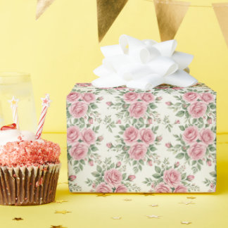 Papel De Presente Vintage Pink Watercolor Roses Floral Seamless