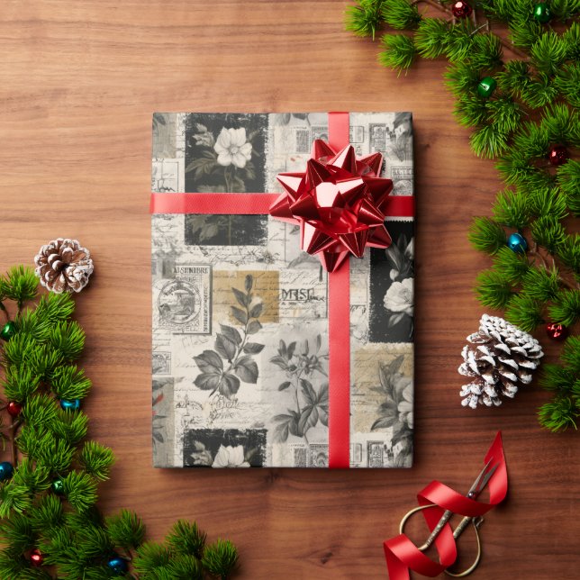 Papel De Presente Vintage Postal Stamps Marks (Presente de Natal)
