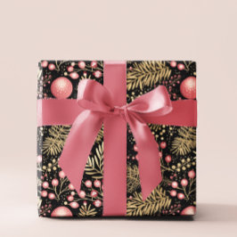 Papel De Presente Vintage Preto Dourado e Rosa | Ornamentos Botânico