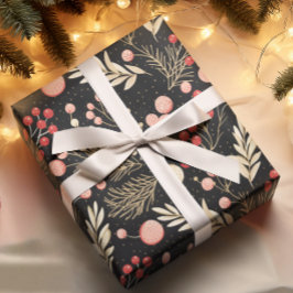 Papel De Presente Vintage Preto Dourado e Rosa | Ornamentos Botânico