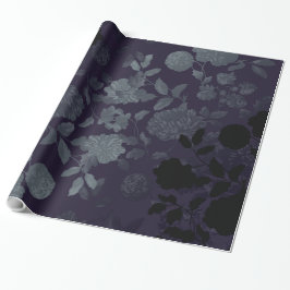 Papel De Presente Vintage preto roxo azul Toile floral do Mulberry