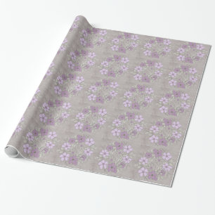 Papel De Presente Vintage Purple e Cinza Floral Casamento