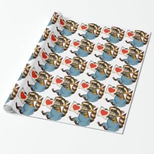 Papel De Presente Vintage Raccoon Love
