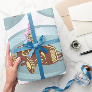 Papel De Presente Vintage Race Car Motorsport Art Clássica