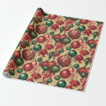 Papel De Presente Vintage Red Christmas Baubles Dourado<br><div class="desc">Estilo vitoriano,  estilo vitoriano,  sem costura,  com Enfeites de natal sobre fundo de ouro para plástico festivo e luxuoso da época de férias.</div>