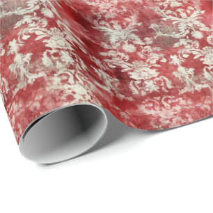 Papel De Presente Vintage Red Damask Antiquado Luxo Ornamental