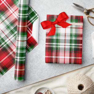 Papel De Presente Vintage Red Green Xadrez Farmhouse Lux Christmas