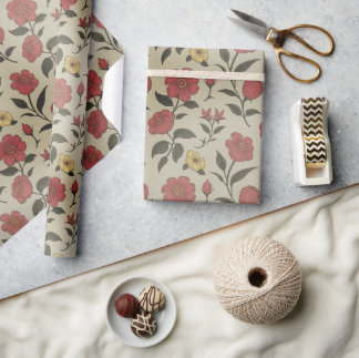 Papel De Presente Vintage Red Poppy Floral