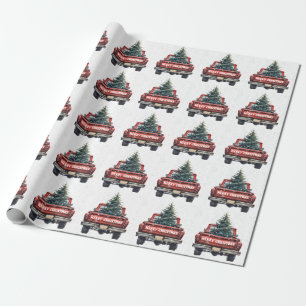Papel De Presente Vintage Red Truck Feliz Natal