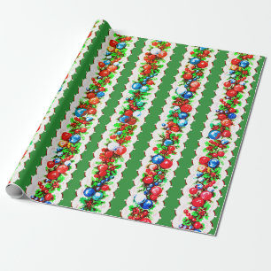 Papel De Presente Vintage Retro Christmas Bauble Garland Stripe