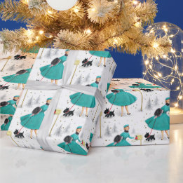 Papel De Presente Vintage Retro Christmas Woman com Scotty Dog