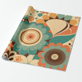 Papel De Presente Vintage retro design floral castanho-verde