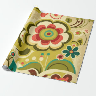 Papel De Presente Vintage retro design verde-claro-floral