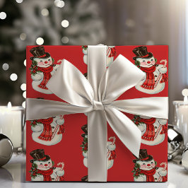 Papel De Presente Vintage Retro Jolly Snowman No Topo Do Natal