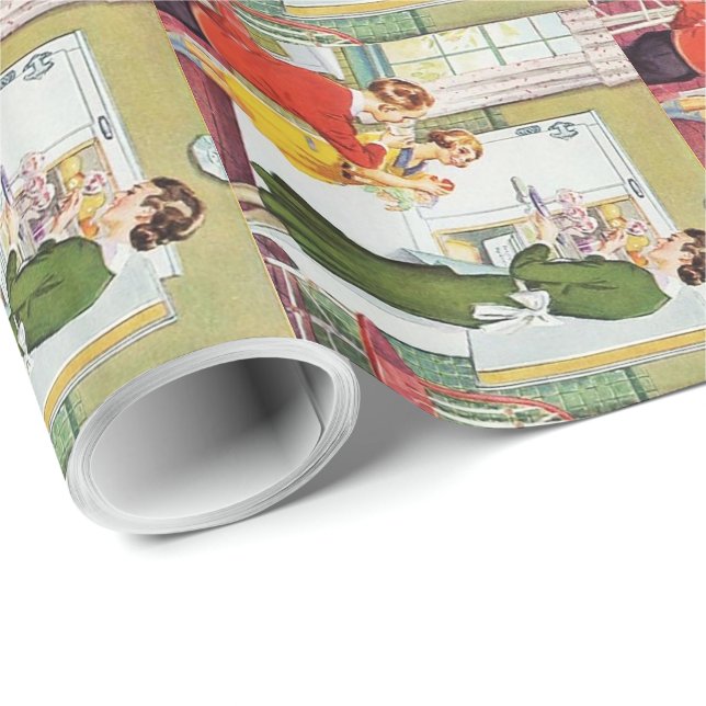 Papel De Presente Vintage Retro Mãe e Crianças (Ponta do rolo)