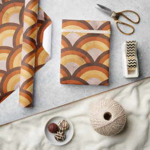 Papel De Presente Vintage Retro Meio século Moderno Arco-Íris Laranj