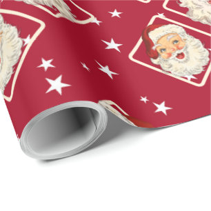 Papel De Presente Vintage Retro Papais noeis Mini Red Natal