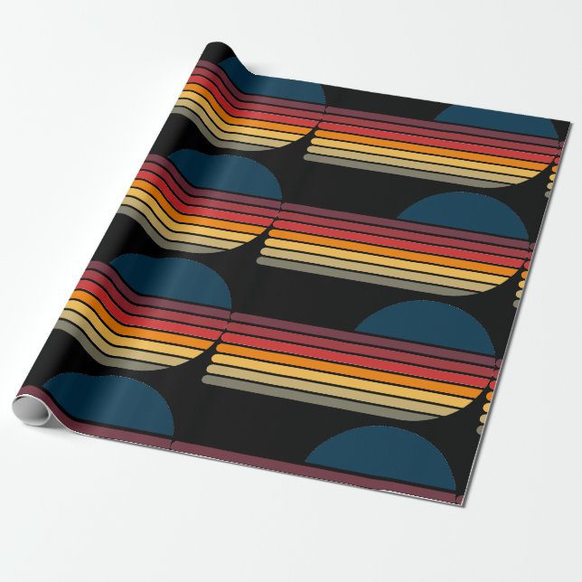 Papel De Presente Vintage Retro Stripe Sun Aniversário (Desenrolado)