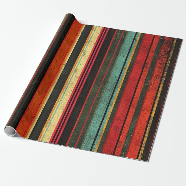 Papel De Presente Vintage Retro Striped (Desenrolado)