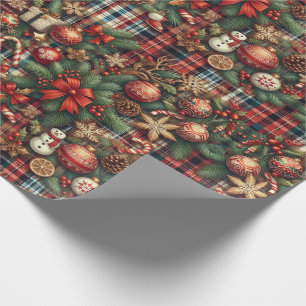 Papel De Presente Vintage Retro Tartan - Natal