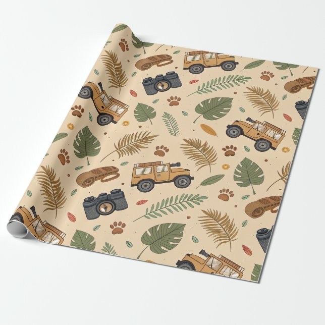 Papel De Presente Vintage Road Trip Pattern (3) (Desenrolado)