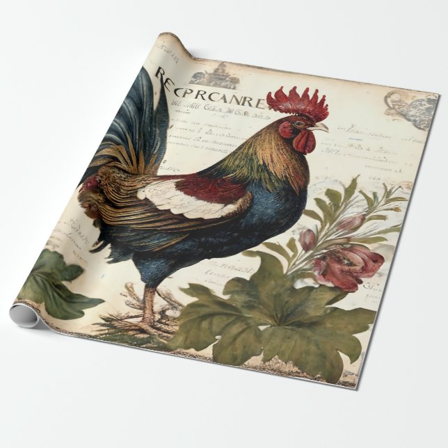 Papel De Presente Vintage Rooster (Desenrolado)