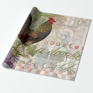 Papel De Presente Vintage Rooster French Collage Pet Fazenda