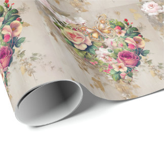 Papel De Presente Vintage Rosa Butterfly