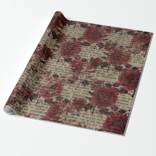 Papel De Presente Vintage Rosa Newsprint Typografia