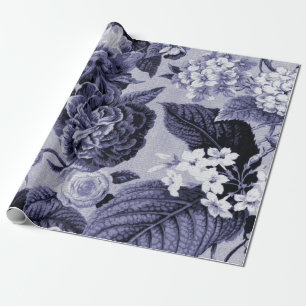 Papel De Presente Vintage roxo azul Toile floral botânico do