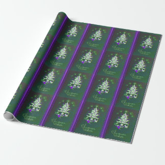 Papel De Presente Vintage roxo verde do Natal da árvore