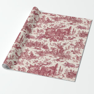 Papel De Presente Vintage Rustic Fazenda Francesa Toile-Red & Tan