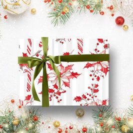 Papel De Presente Vintage, Rustic Red Floral, Natal Botânico