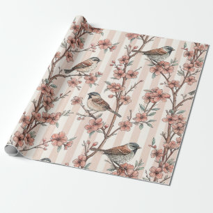 Papel De Presente Vintage Sakura Cherry Blossom & Bird Aestética 6