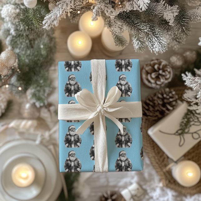 Papel De Presente Vintage Santa Claus Baby Blue (Criador carregado)