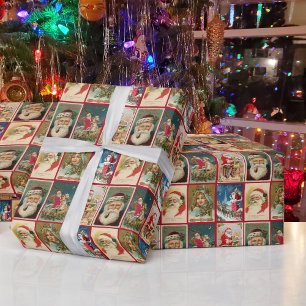 Papel De Presente Vintage Santa Claus Cartão de Natal Gatinho