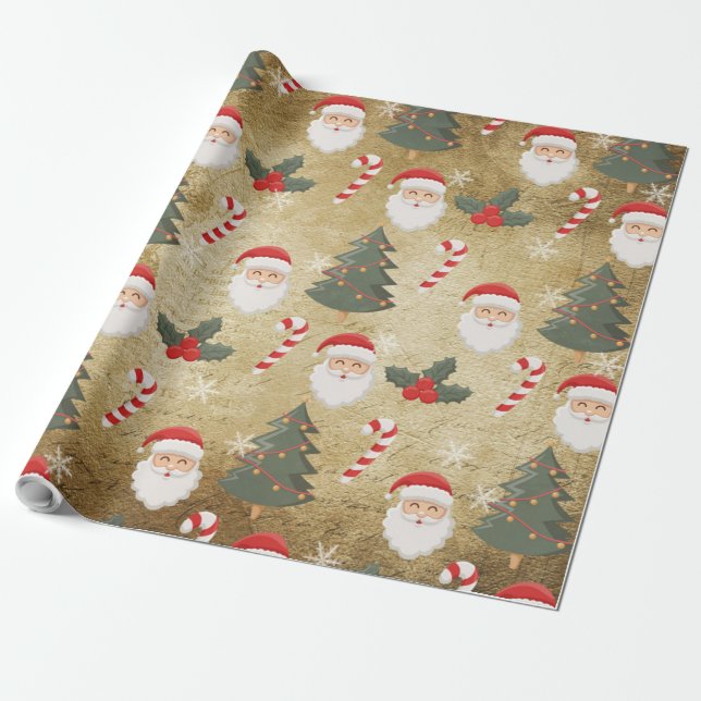 Papel De Presente Vintage Santa Claus Pattern (Desenrolado)