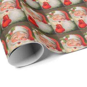 Papel De Presente Vintage Santa Claus Red Candle