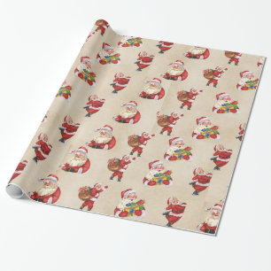 Papel De Presente Vintage Santa Claus Wrappaper