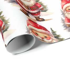 Papel De Presente Vintage Santa Claus WrapPaper - Branco