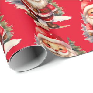 Papel De Presente Vintage Santa Claus WrapPaper - Vermelho