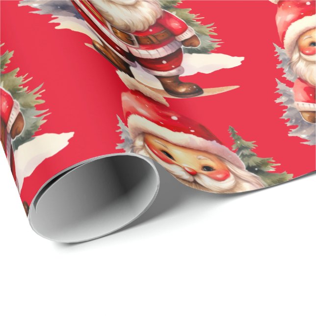 Papel De Presente Vintage Santa Claus WrapPaper - Vermelho (Ponta do rolo)