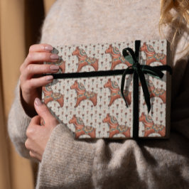 Papel De Presente Vintage Scandinavia Folk Art Dala Horse Christmas