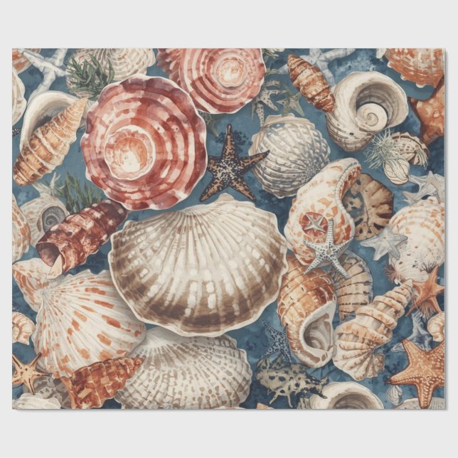 Papel De Presente Vintage Seashells Beach Coastal Christmas  (Aberto)