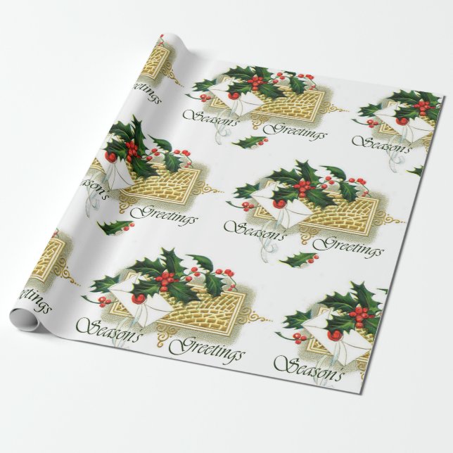 Papel De Presente Vintage Seasons Saudações (Desenrolado)