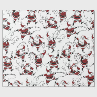 Papel De Presente Vintage Skating Santa Christmas Wrapping Paper