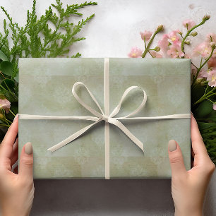 Papel De Presente Vintage Smoky Verde Desbotado Damask com Caligrafi
