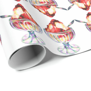 Papel De Presente Vintage sorvete sundae vermelho castanho